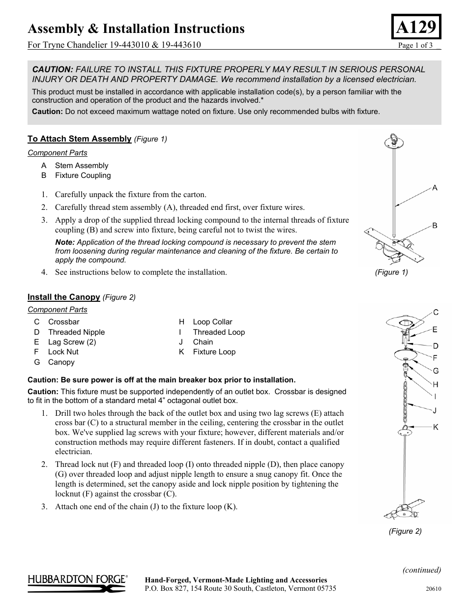 Hubbardton Forge 19443010 User Manual | 3 pages