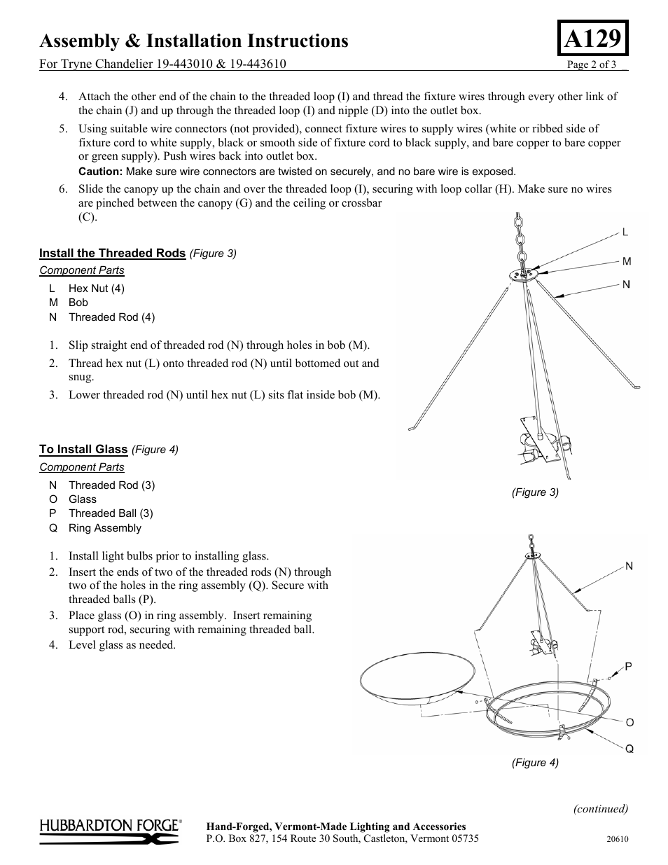 A129, Assembly & installation instructions | Hubbardton Forge 19443010 User Manual | Page 2 / 3