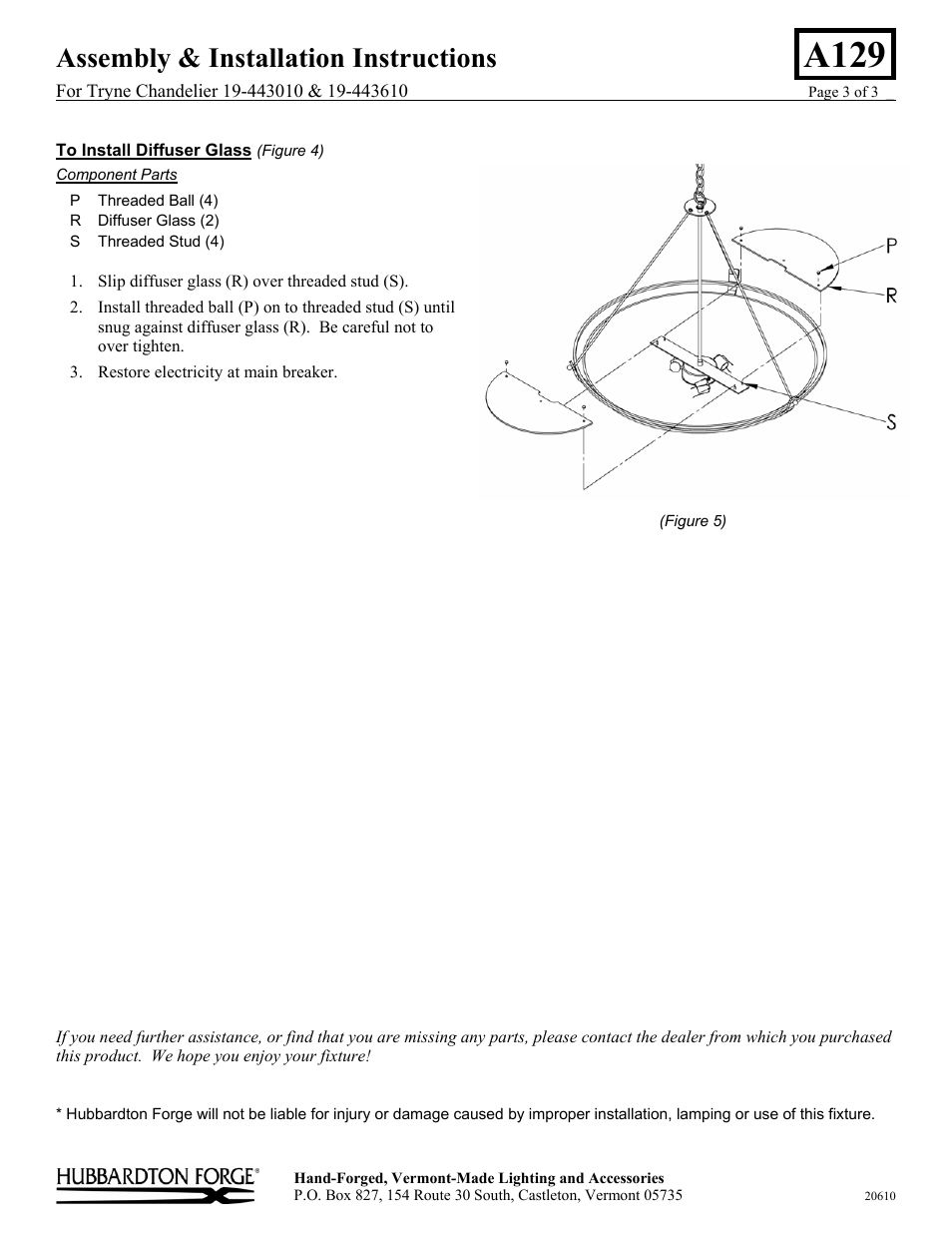 A129, Assembly & installation instructions | Hubbardton Forge 19443010 User Manual | Page 3 / 3