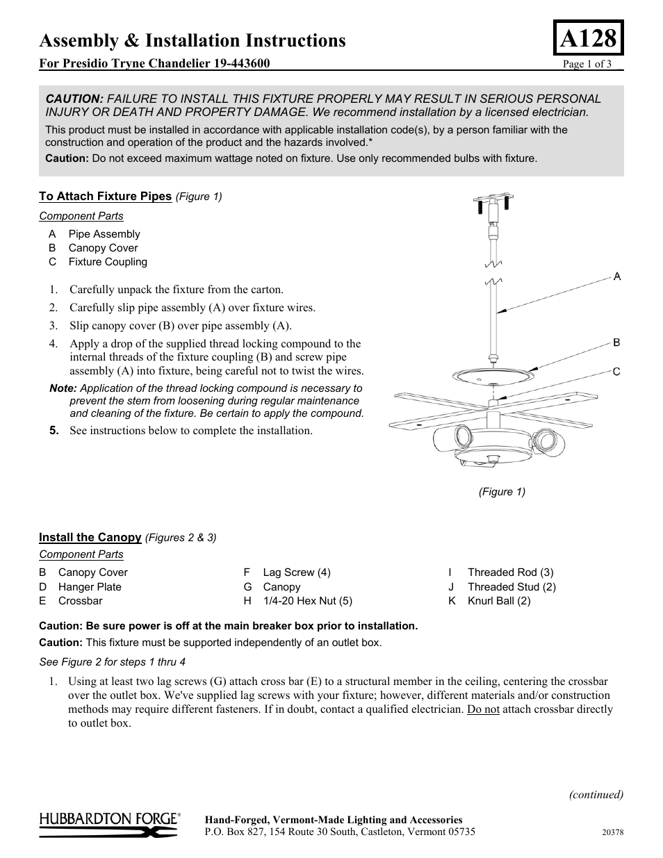 Hubbardton Forge 19443600 User Manual | 3 pages