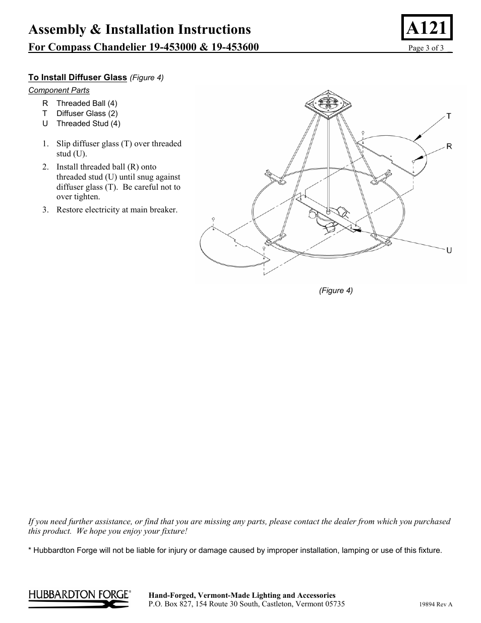 A121, Assembly & installation instructions | Hubbardton Forge 19453000 User Manual | Page 3 / 3
