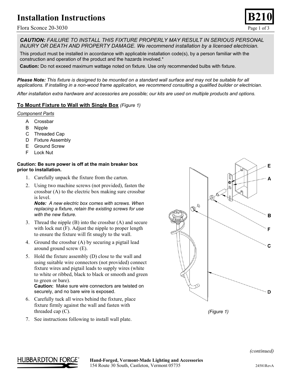 Hubbardton Forge 203030 User Manual | 3 pages