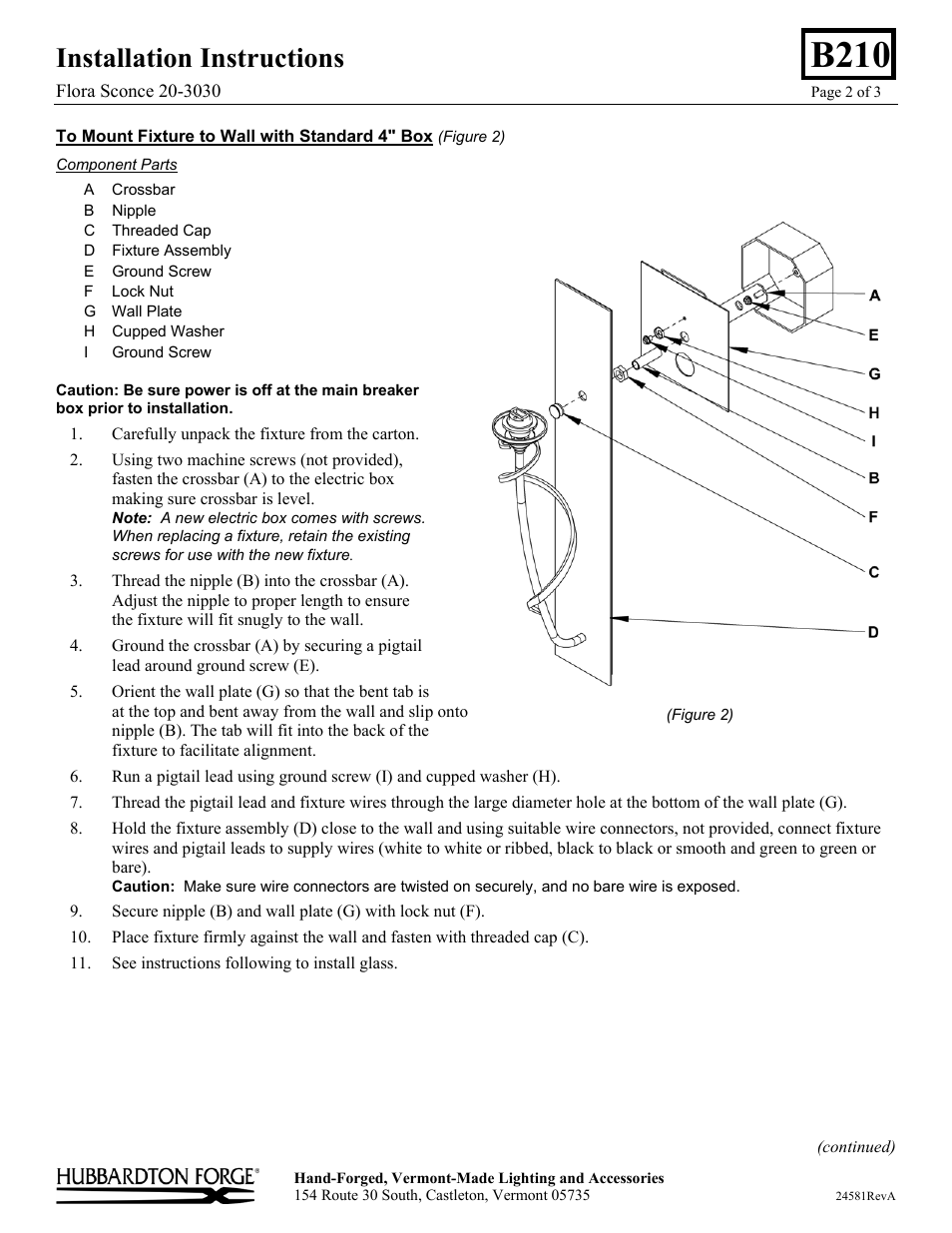 B210, Installation instructions | Hubbardton Forge 203030 User Manual | Page 2 / 3
