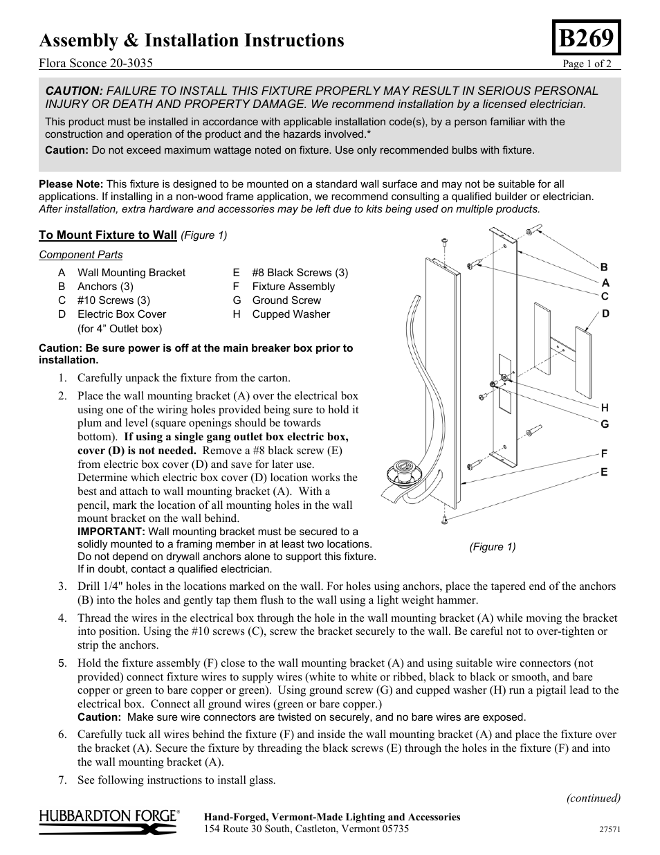 Hubbardton Forge 203035 User Manual | 2 pages