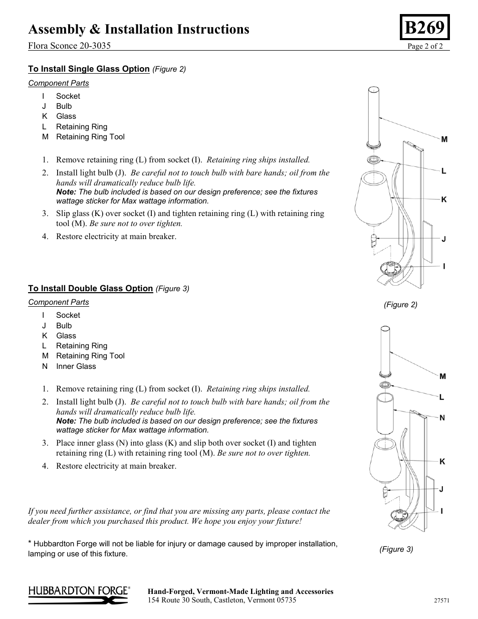 B269, Assembly & installation instructions | Hubbardton Forge 203035 User Manual | Page 2 / 2