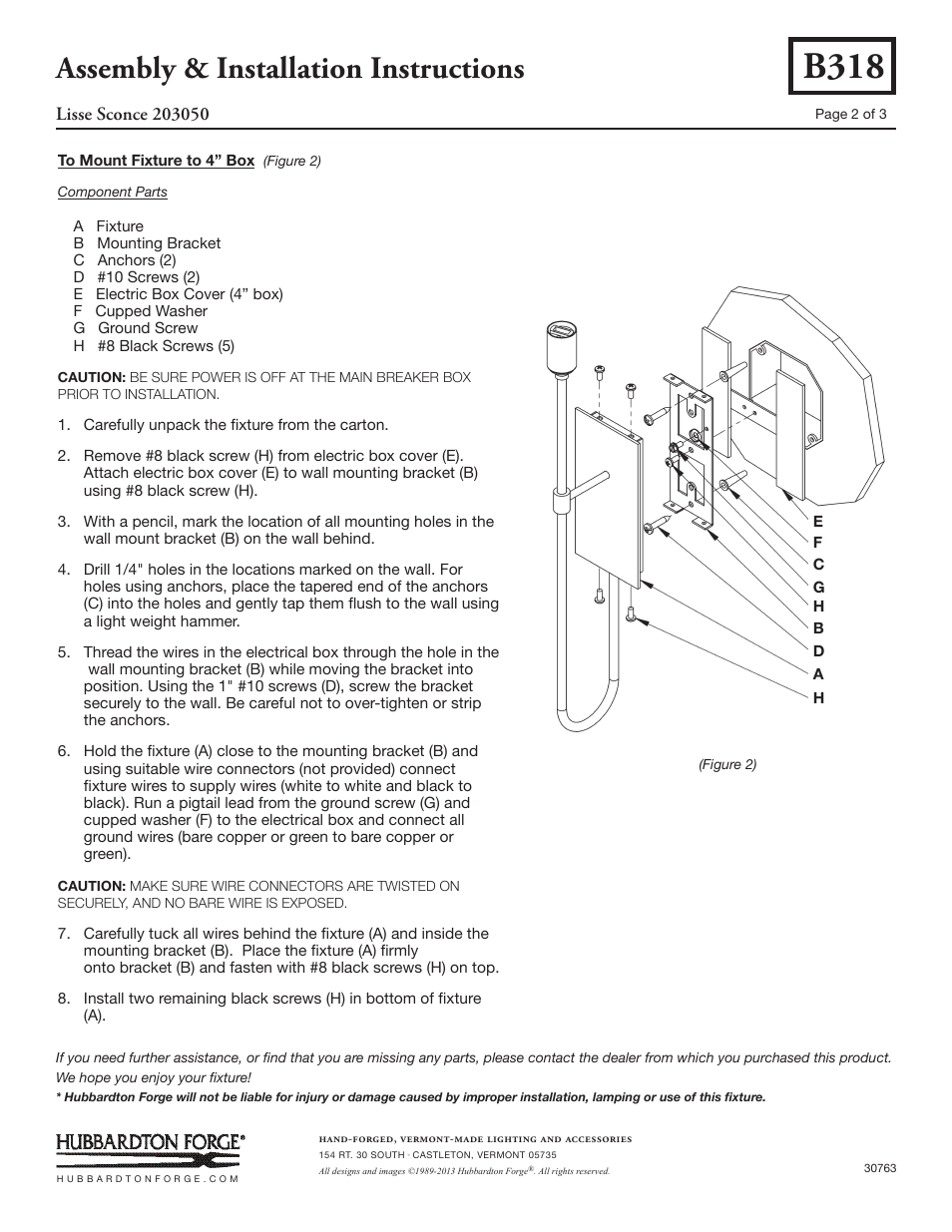 B318, Assembly & installation instructions | Hubbardton Forge 203050 User Manual | Page 2 / 3