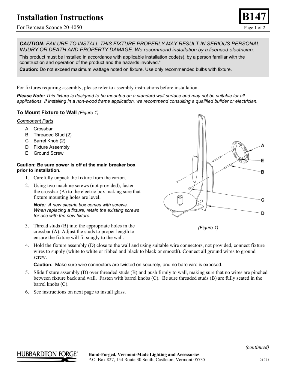 Hubbardton Forge 204050 User Manual | 2 pages