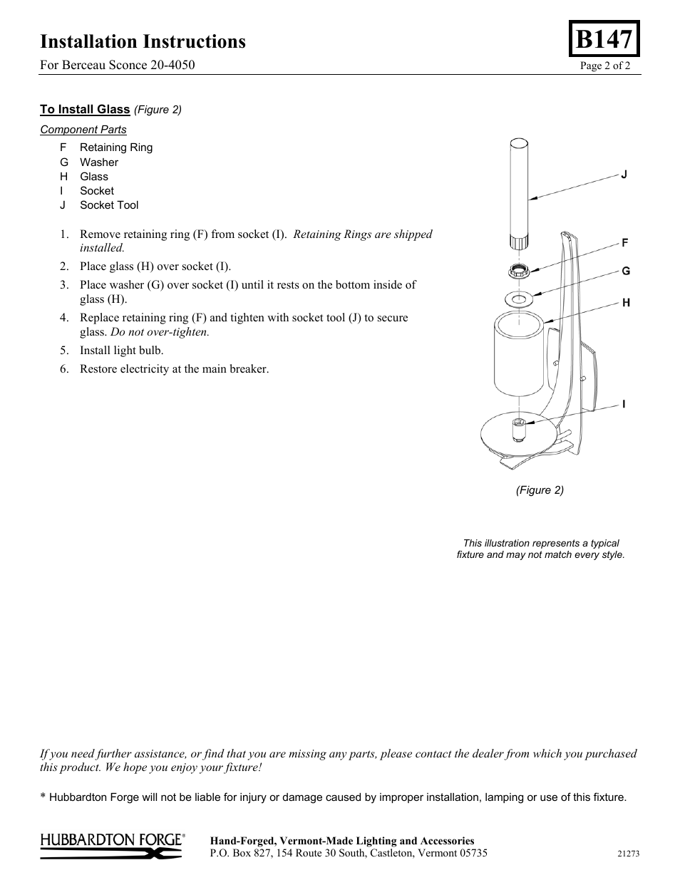 B147, Installation instructions | Hubbardton Forge 204050 User Manual | Page 2 / 2
