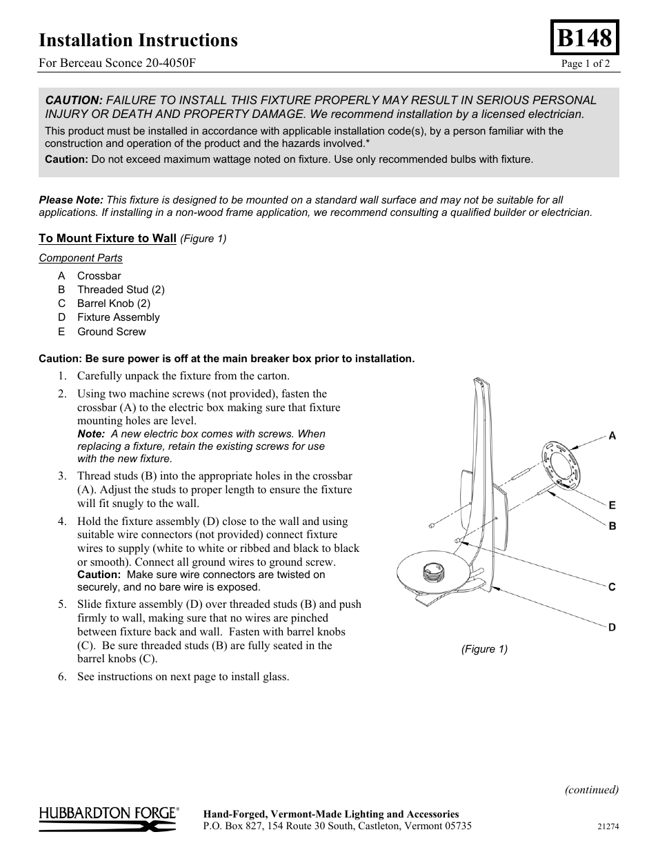 Hubbardton Forge 204050F User Manual | 2 pages