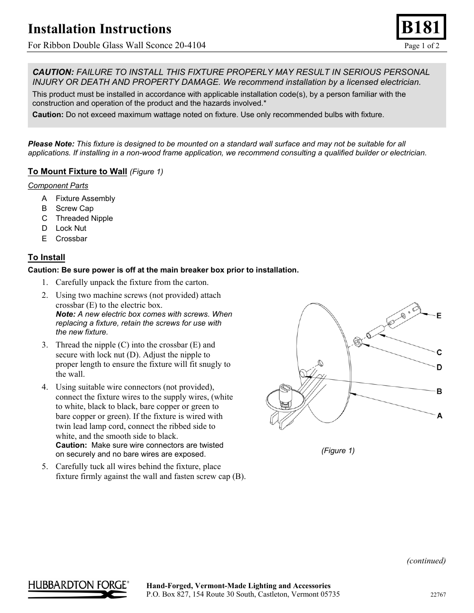 Hubbardton Forge 204104 User Manual | 2 pages