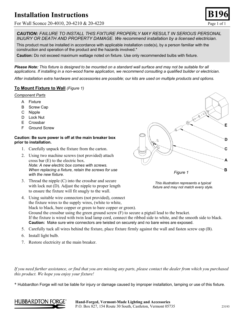 Hubbardton Forge 204210 User Manual | 1 page