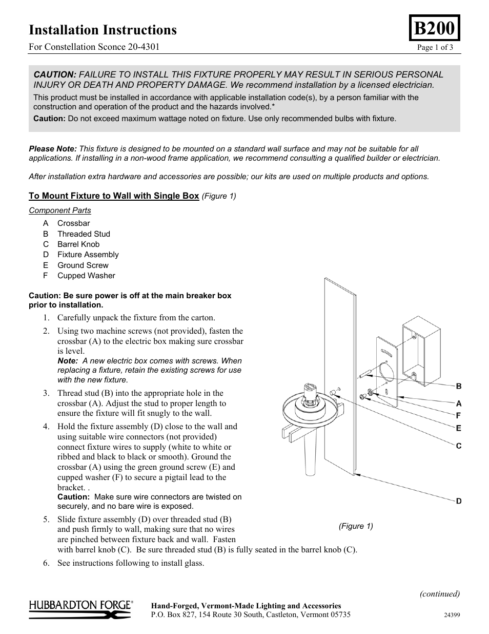 Hubbardton Forge 204301 User Manual | 3 pages