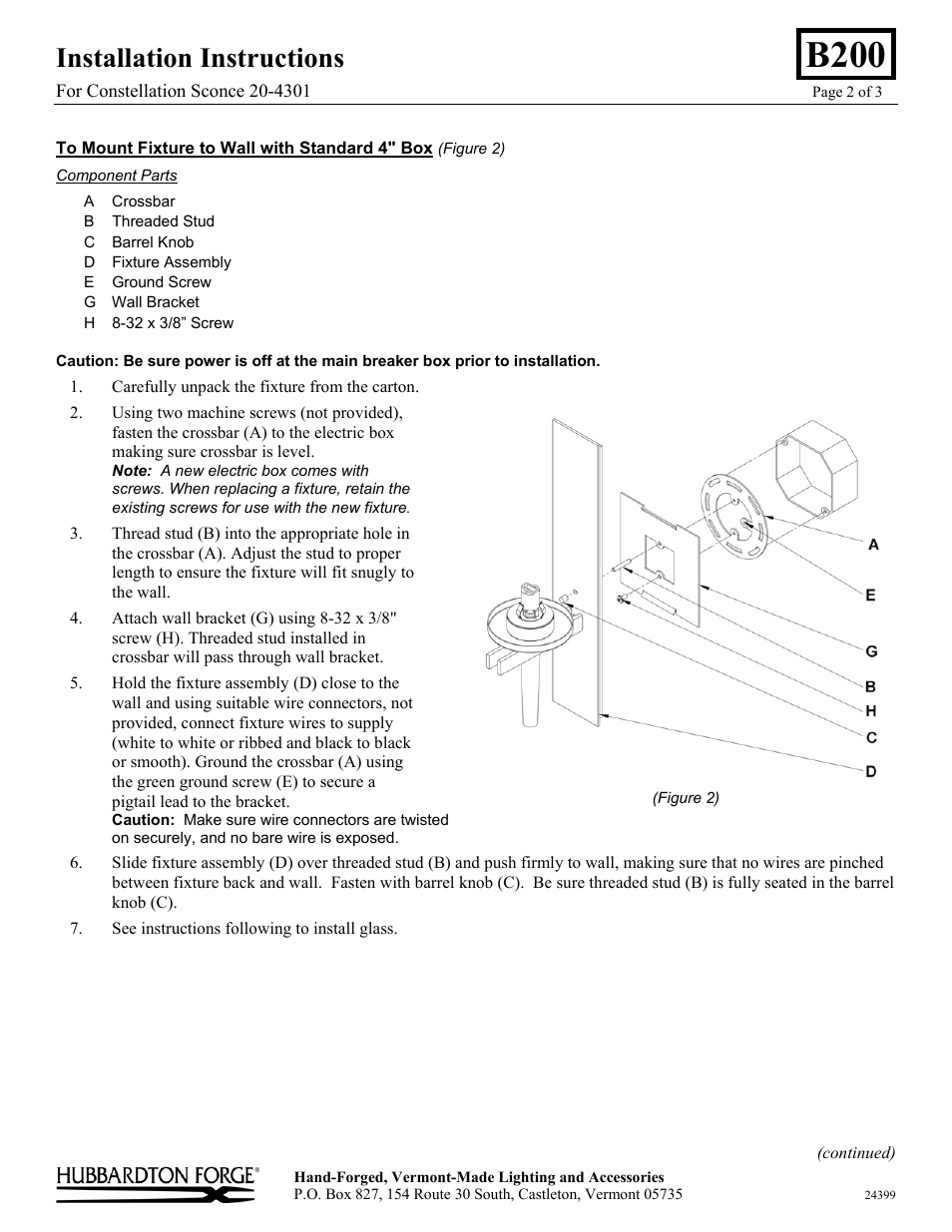 B200, Installation instructions | Hubbardton Forge 204301 User Manual | Page 2 / 3