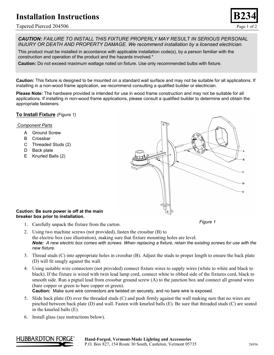 Hubbardton Forge 204506 User Manual | 2 pages