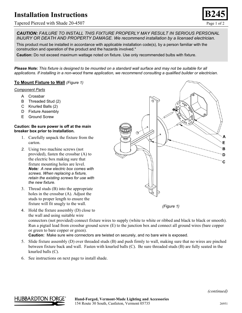 Hubbardton Forge 204507 User Manual | 2 pages