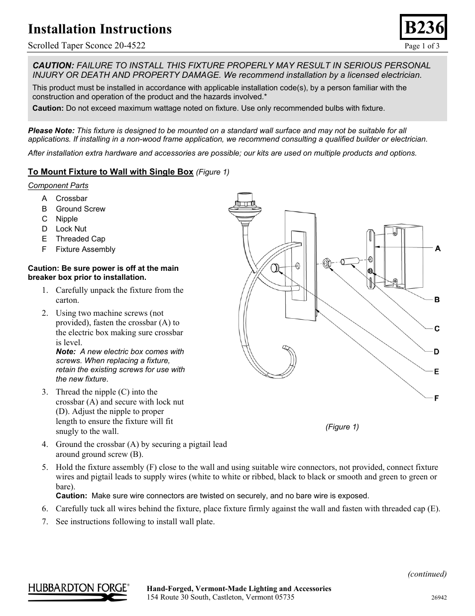 Hubbardton Forge 204522 User Manual | 3 pages