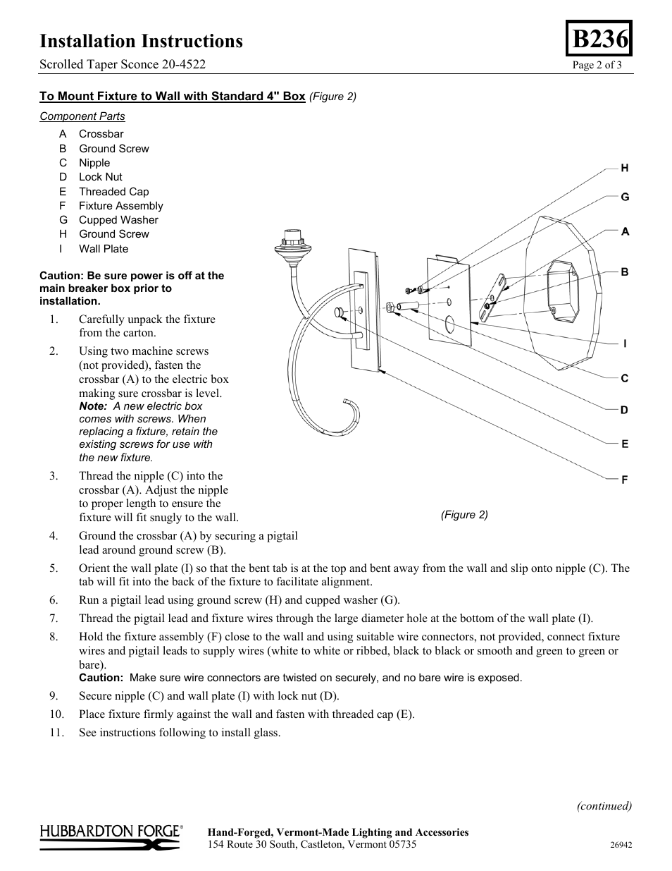B236, Installation instructions | Hubbardton Forge 204522 User Manual | Page 2 / 3