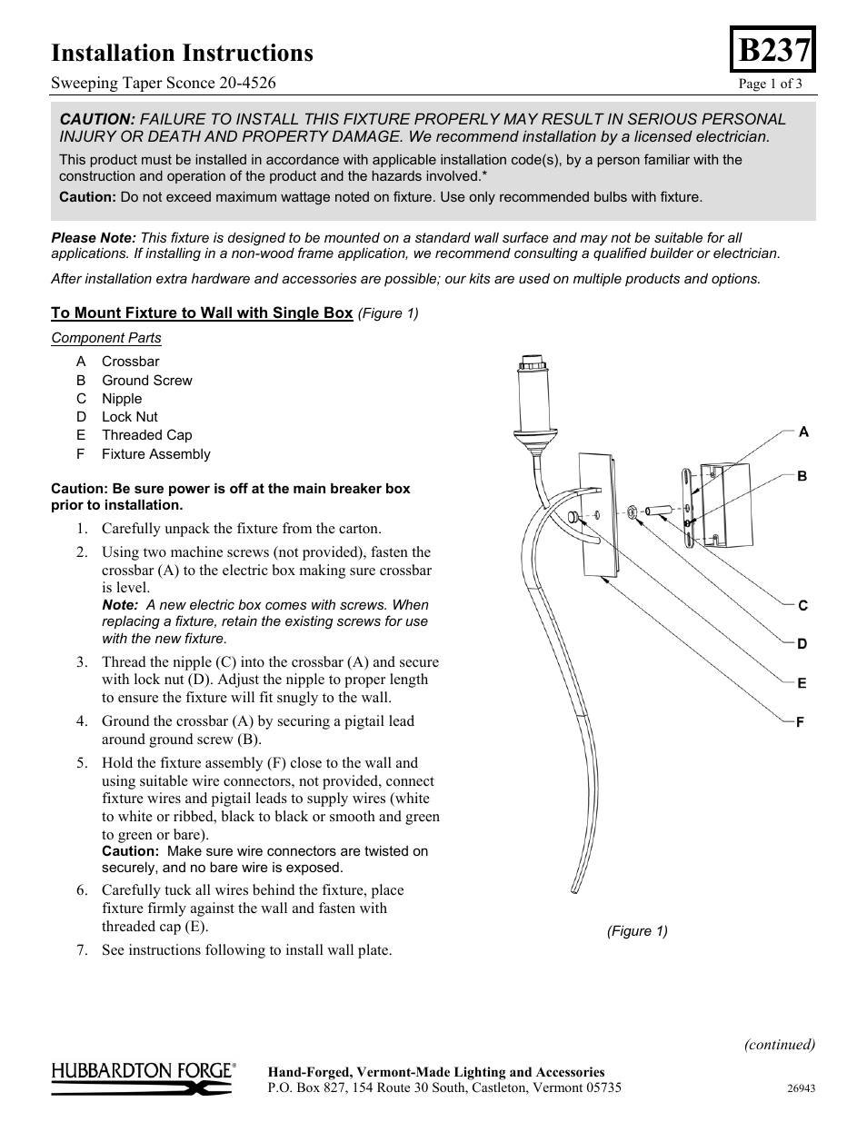 Hubbardton Forge 204526 User Manual | 3 pages