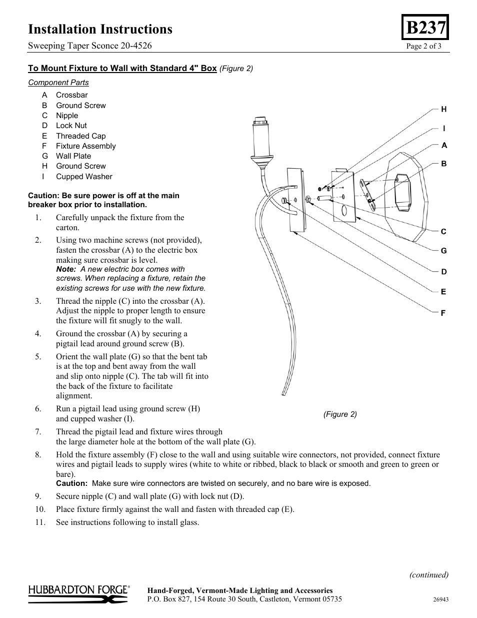 B237, Installation instructions | Hubbardton Forge 204526 User Manual | Page 2 / 3