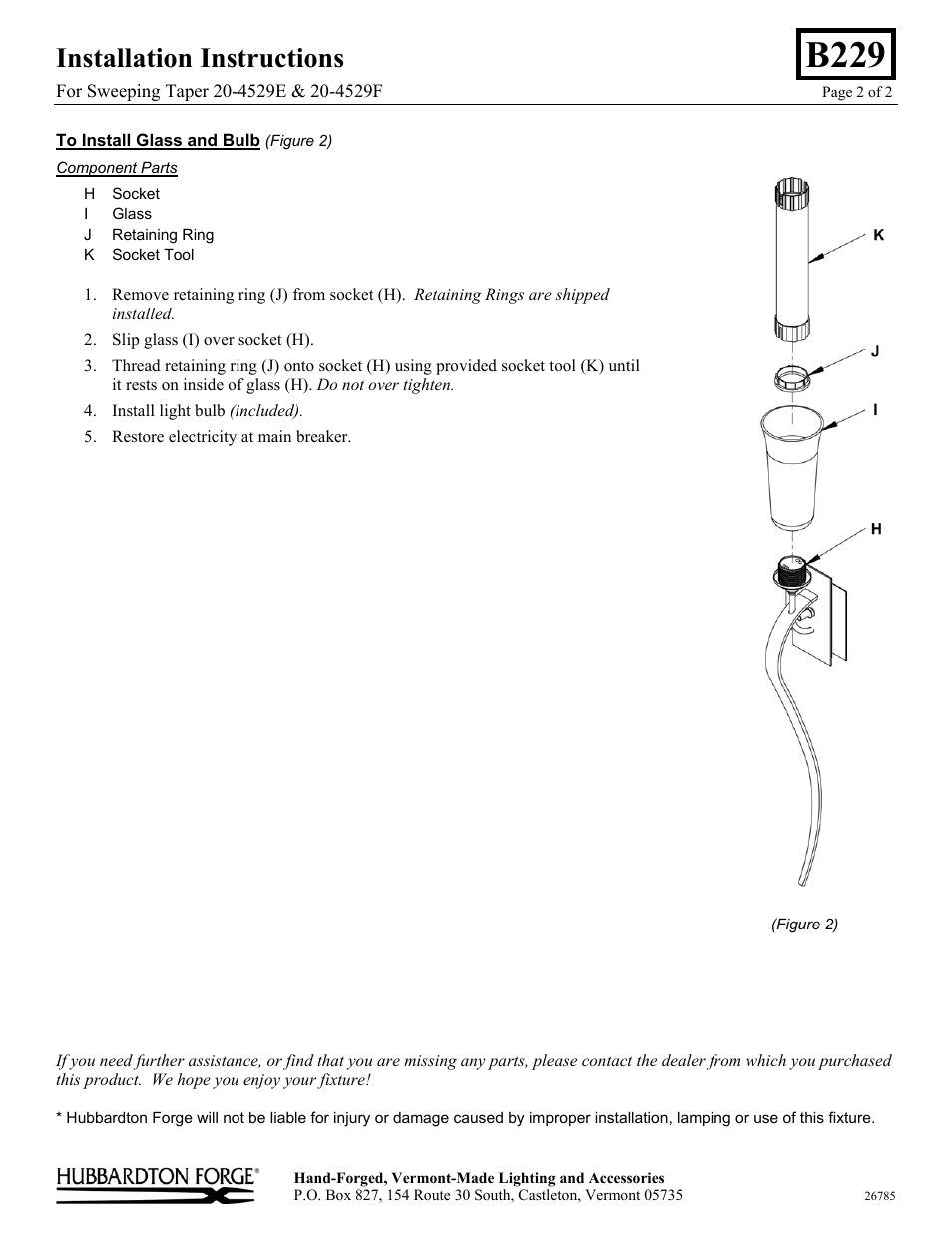 B229, Installation instructions | Hubbardton Forge 204529 User Manual | Page 2 / 2