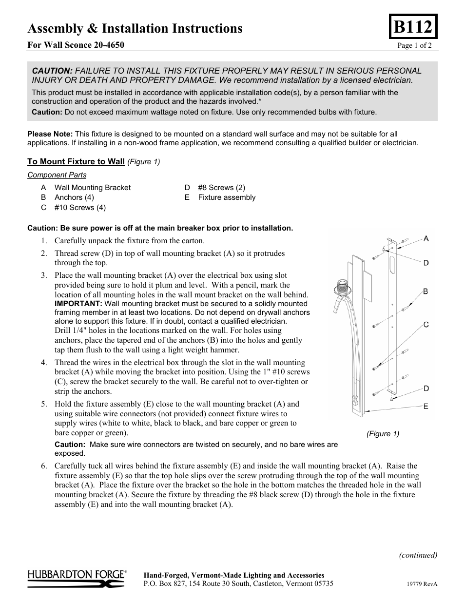Hubbardton Forge 204650 User Manual | 2 pages