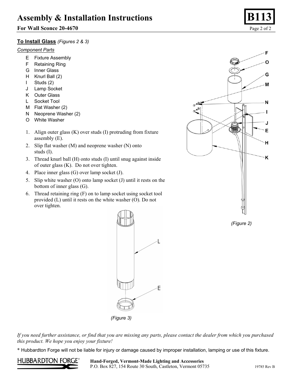 B113, Assembly & installation instructions | Hubbardton Forge 204670 User Manual | Page 2 / 2