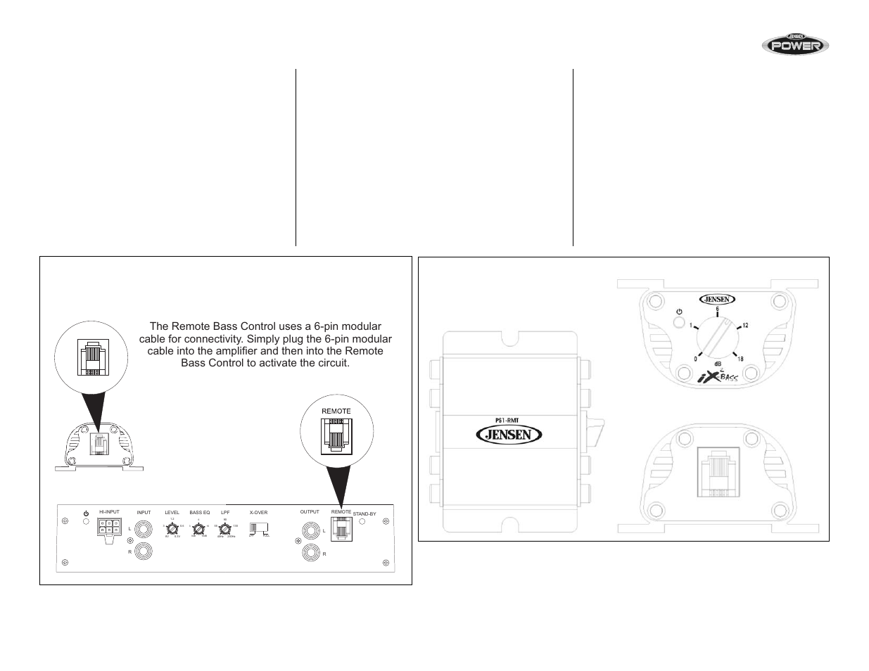 Remote bass control, Control remoto de nivel, Commande à distance de niveau | Audiovox Jensen JPA1150M User Manual | Page 13 / 19