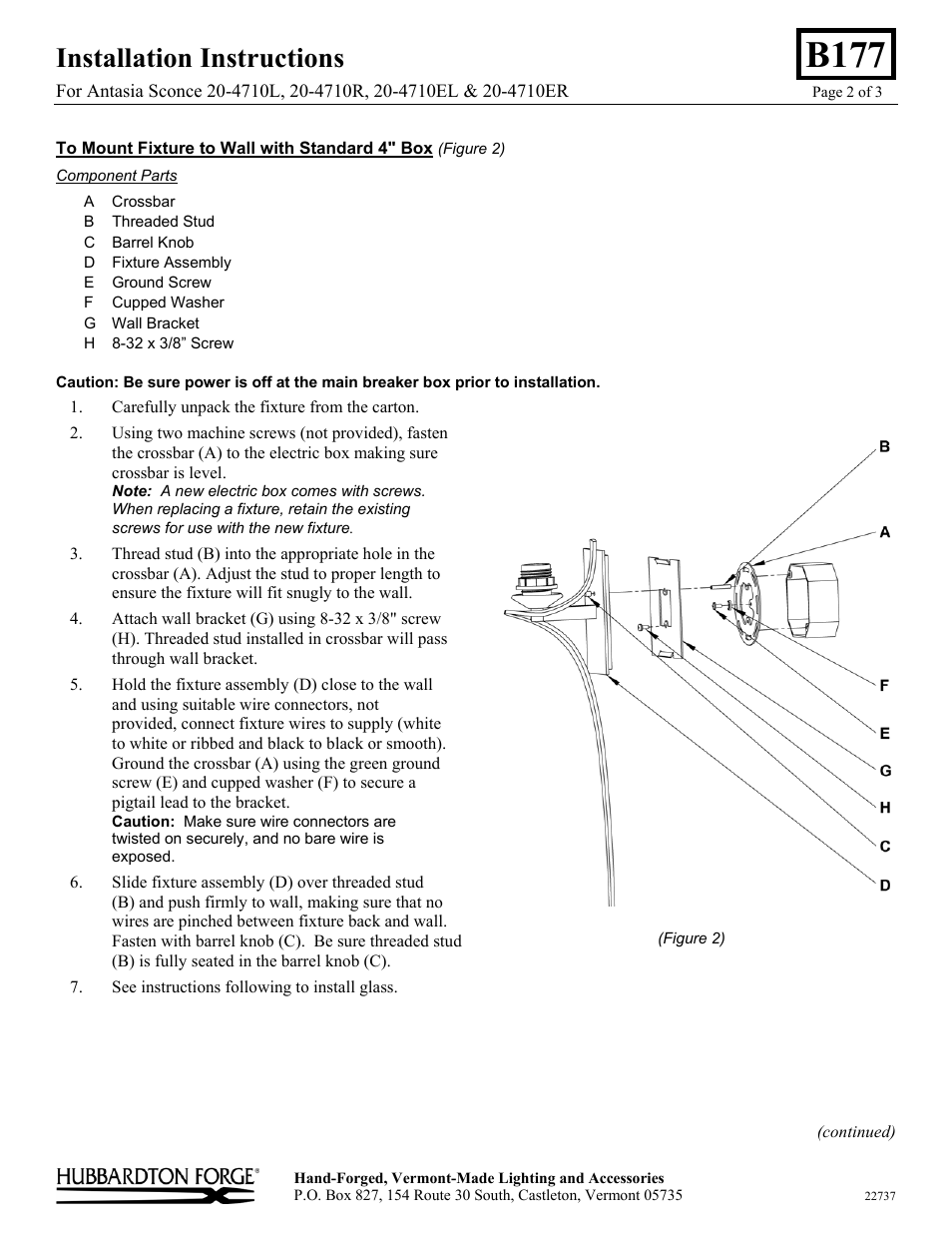 B177, Installation instructions | Hubbardton Forge 204710 User Manual | Page 2 / 3