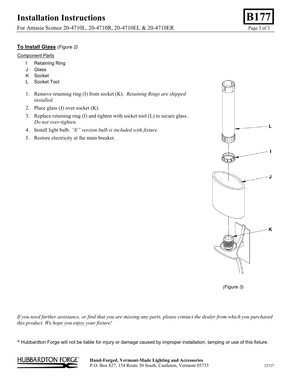B177, Installation instructions | Hubbardton Forge 204710 User Manual | Page 3 / 3