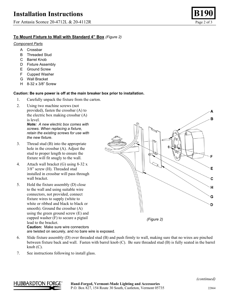 B190, Installation instructions | Hubbardton Forge 204712 User Manual | Page 2 / 3