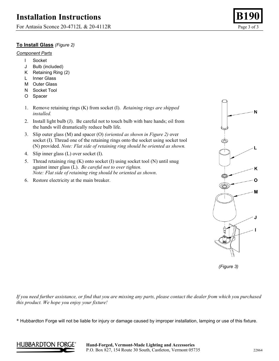 B190, Installation instructions | Hubbardton Forge 204712 User Manual | Page 3 / 3