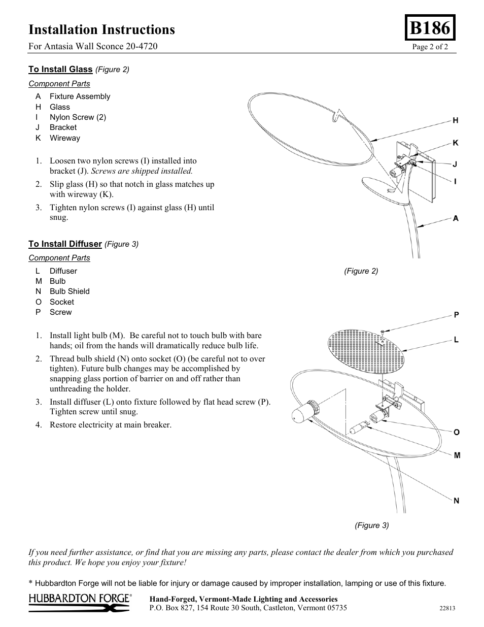 B186, Installation instructions | Hubbardton Forge 204720 User Manual | Page 2 / 2