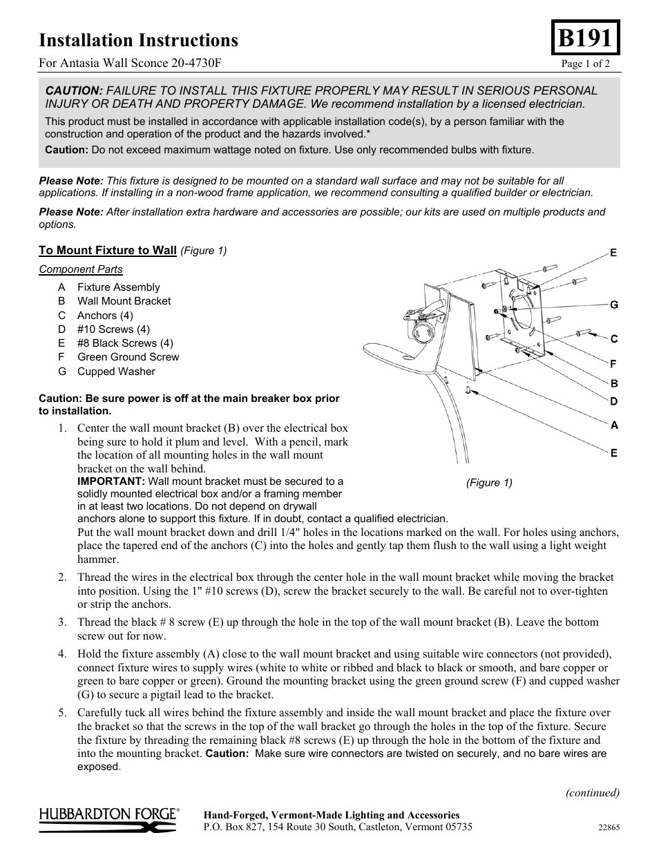 Hubbardton Forge 204730 User Manual | 2 pages