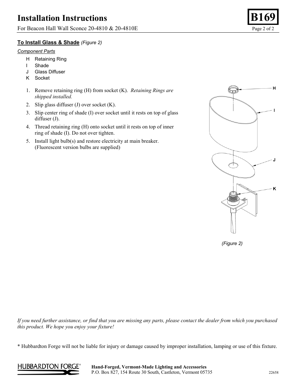B169, Installation instructions | Hubbardton Forge 204810 User Manual | Page 2 / 2