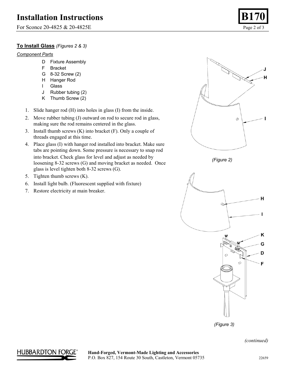 B170, Installation instructions | Hubbardton Forge 204825 User Manual | Page 2 / 3