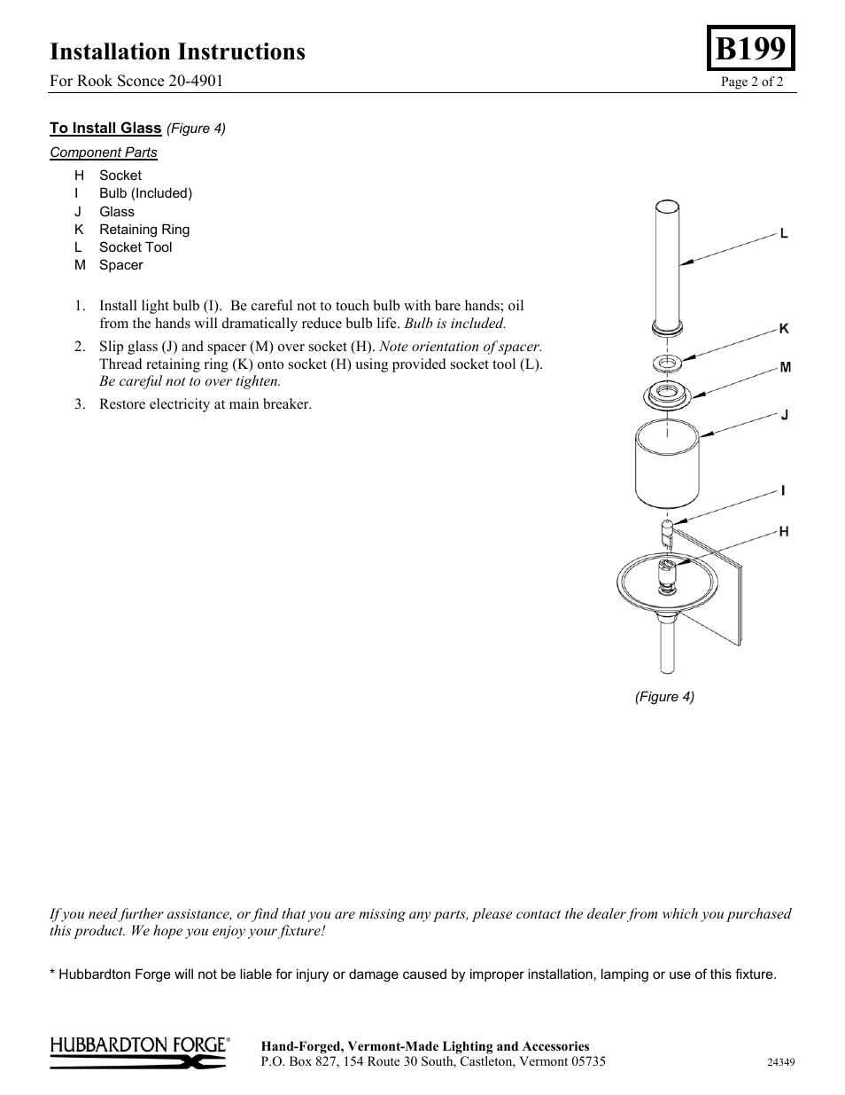 B199, Installation instructions | Hubbardton Forge 204901 User Manual | Page 2 / 2