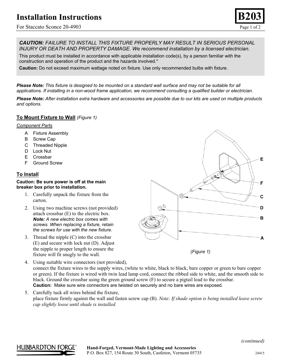 Hubbardton Forge 204903 User Manual | 2 pages