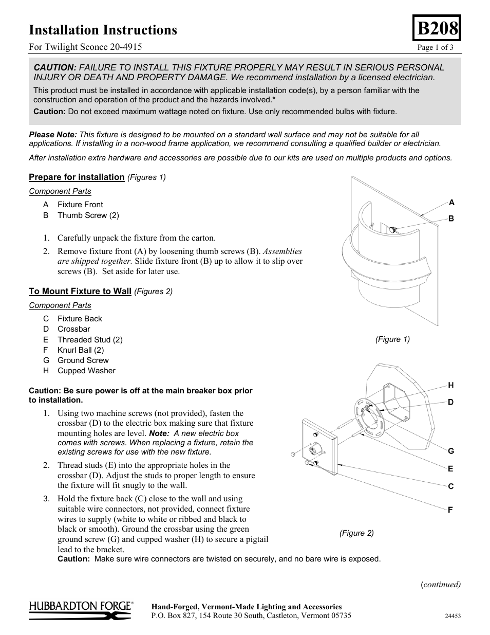 Hubbardton Forge 204915 User Manual | 3 pages