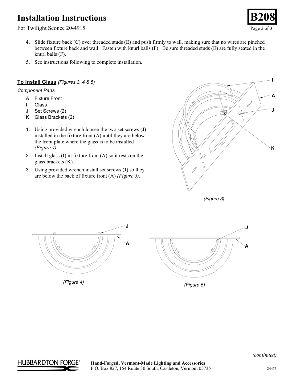 B208, Installation instructions | Hubbardton Forge 204915 User Manual | Page 2 / 3