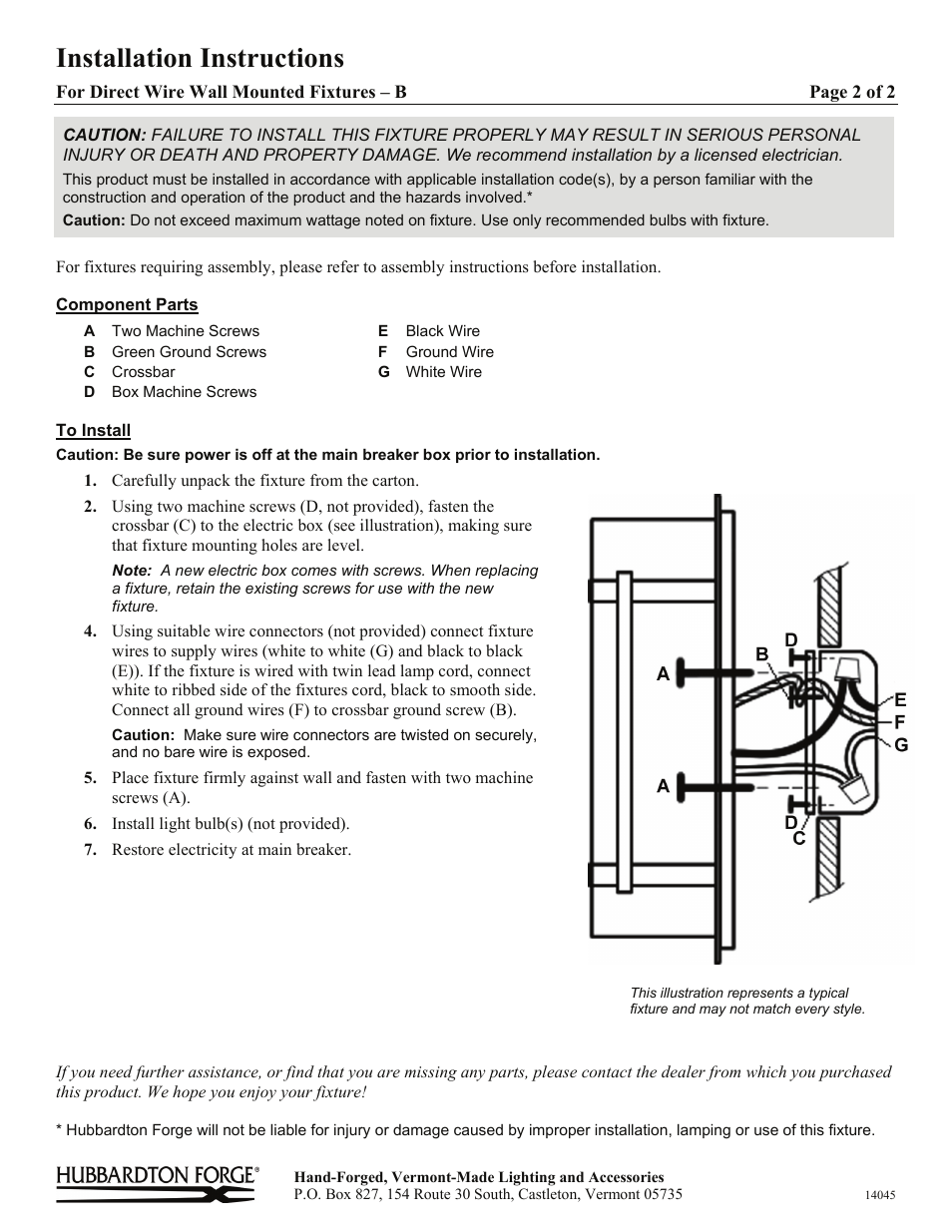 Installation instructions | Hubbardton Forge 205105 User Manual | Page 2 / 2