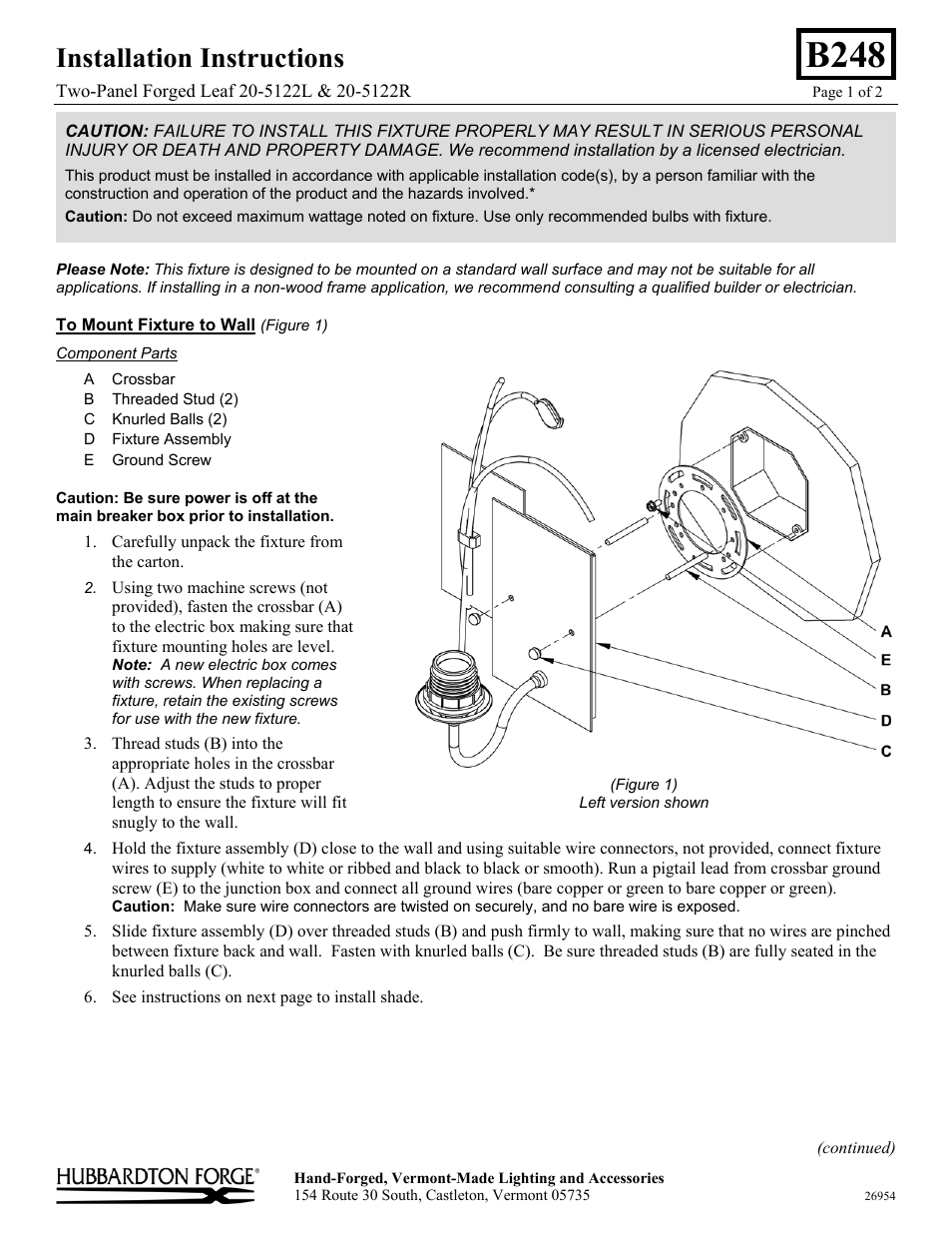 Hubbardton Forge 205122 User Manual | 2 pages