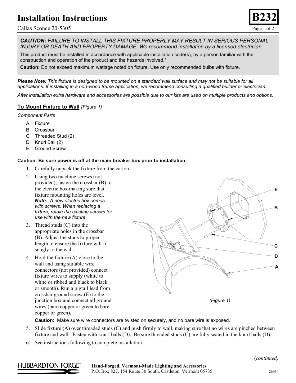 Hubbardton Forge 205305 User Manual | 2 pages