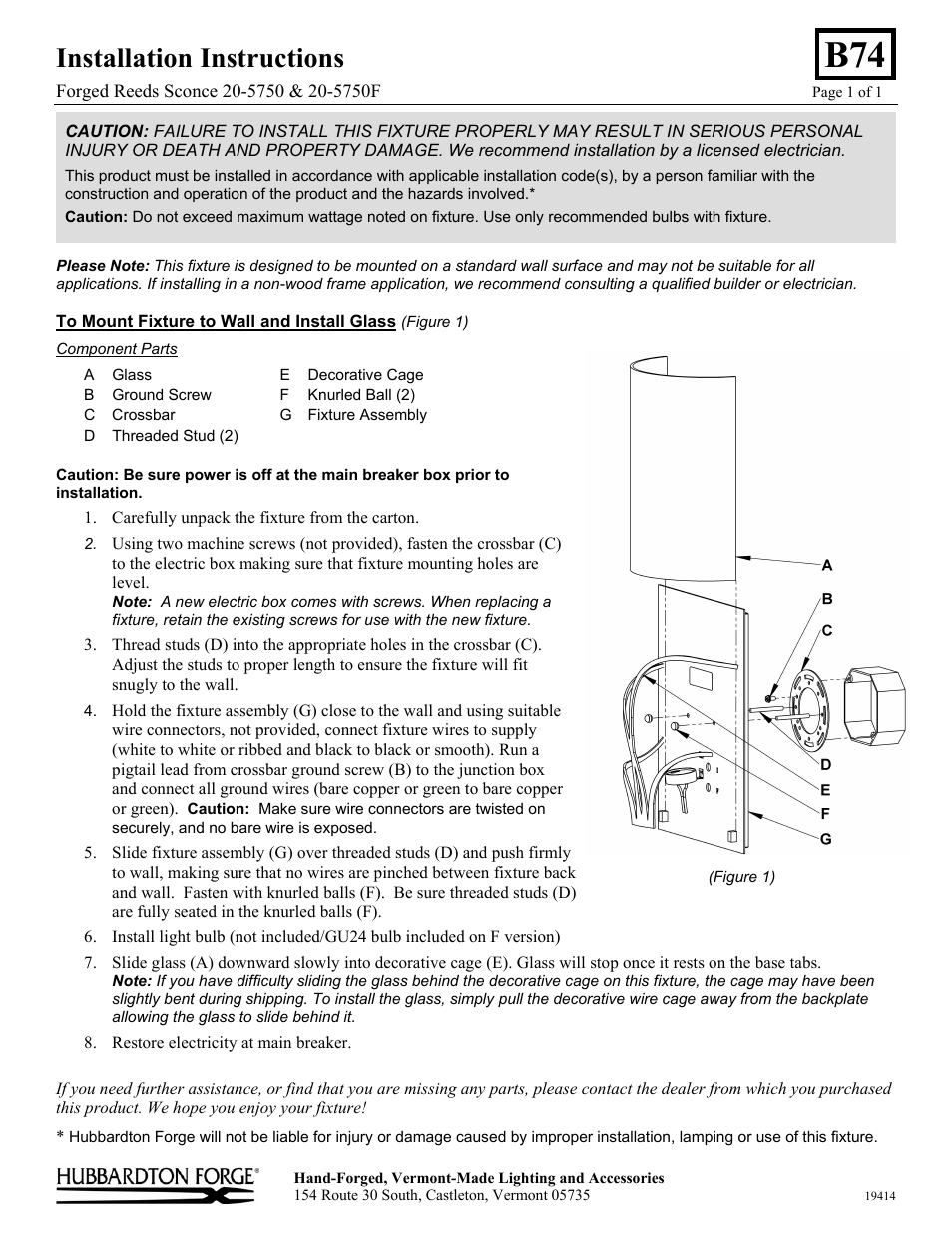 Hubbardton Forge 205750 User Manual | 1 page