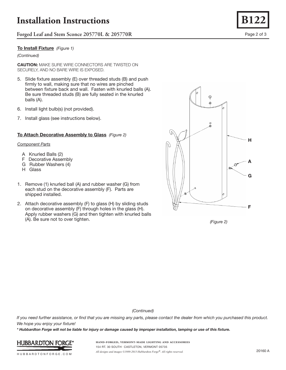 B122, Installation instructions | Hubbardton Forge 205770 User Manual | Page 2 / 3