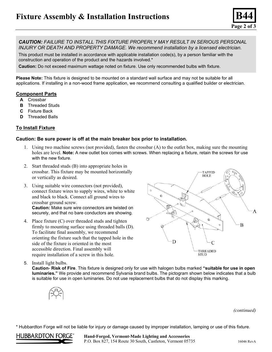 Fixture assembly & installation instructions | Hubbardton Forge 206032 User Manual | Page 2 / 3