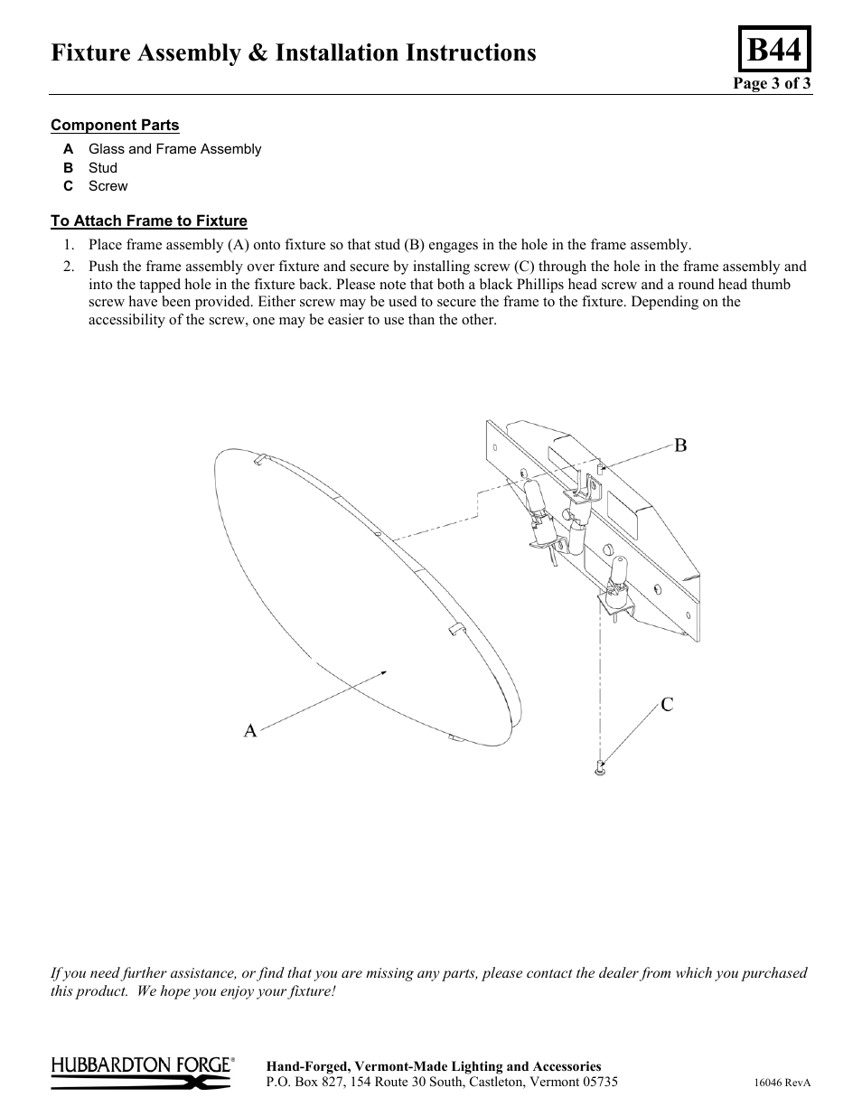 Fixture assembly & installation instructions | Hubbardton Forge 206032 User Manual | Page 3 / 3