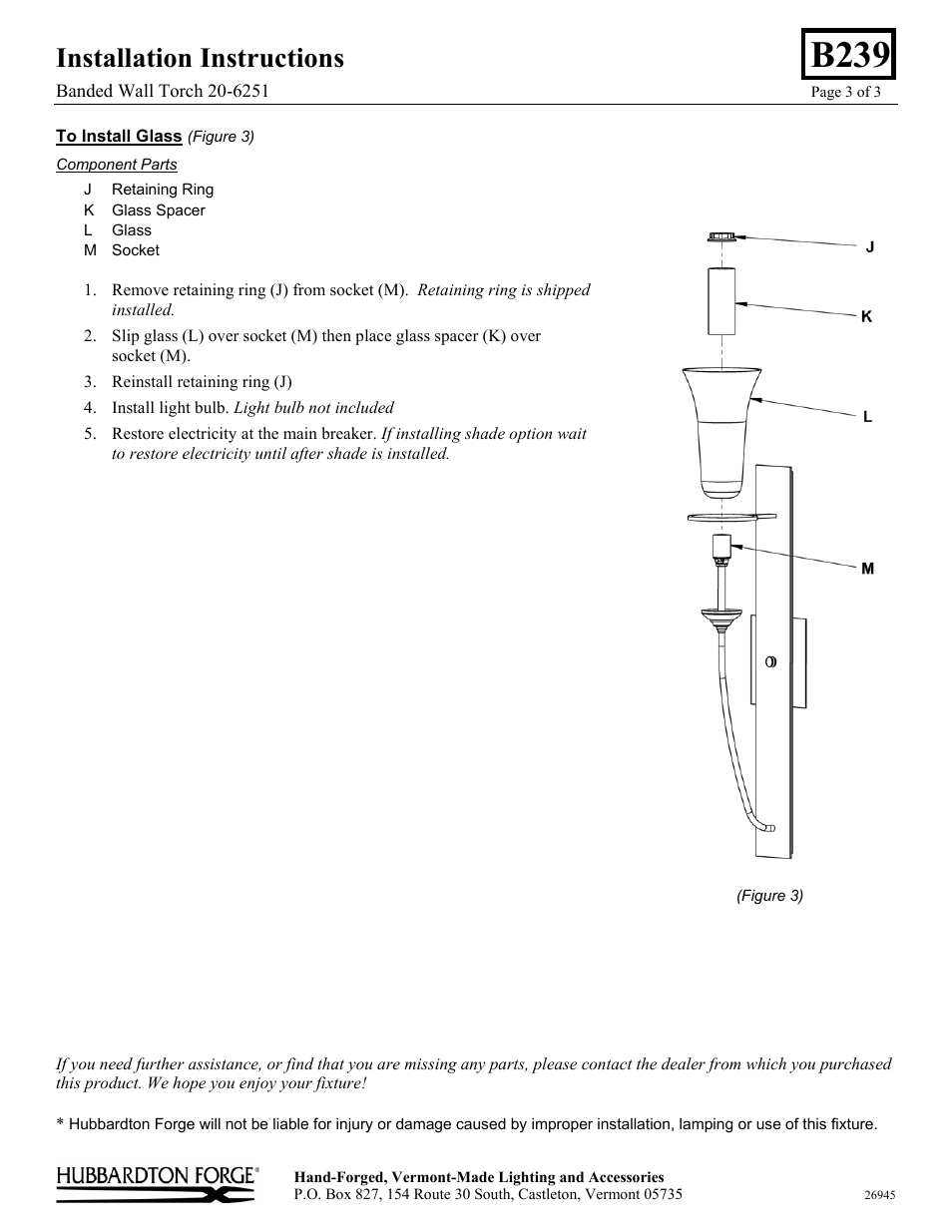 B239, Installation instructions | Hubbardton Forge 206251 User Manual | Page 3 / 3