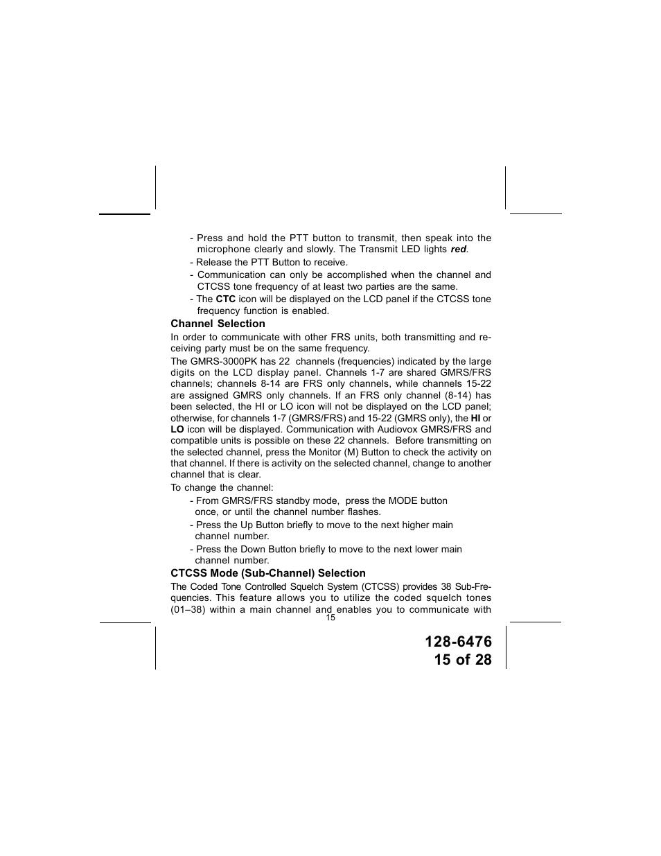 Audiovox GMRS-3000PK User Manual | Page 15 / 28