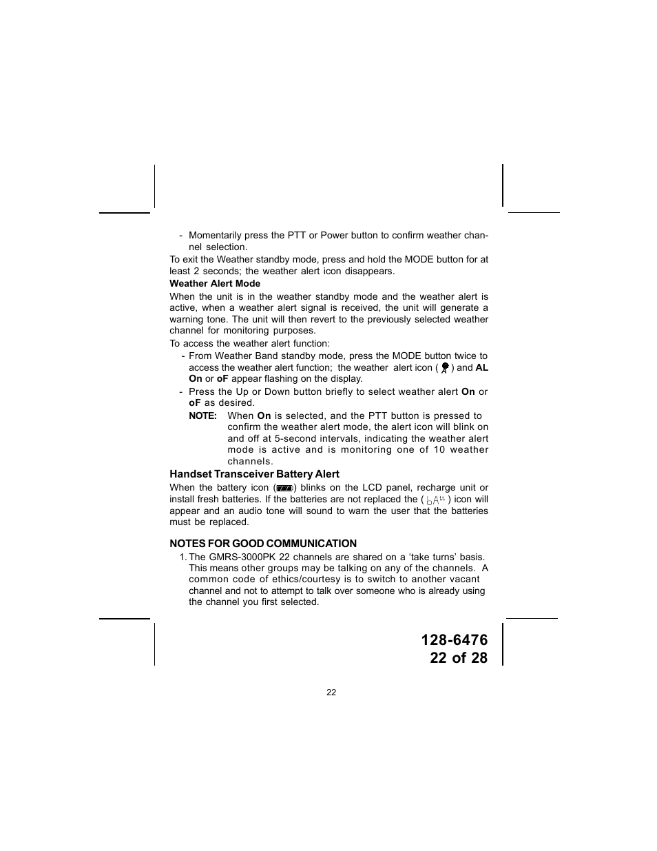 Audiovox GMRS-3000PK User Manual | Page 22 / 28