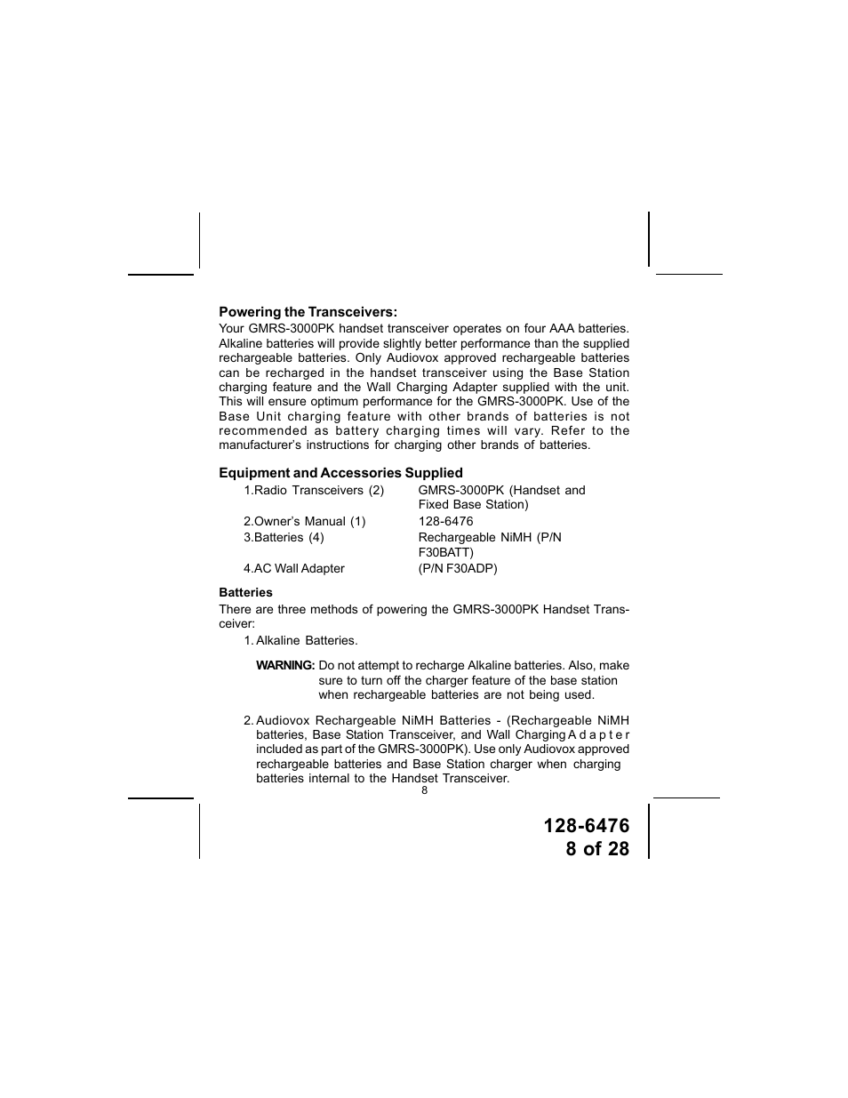 Audiovox GMRS-3000PK User Manual | Page 8 / 28